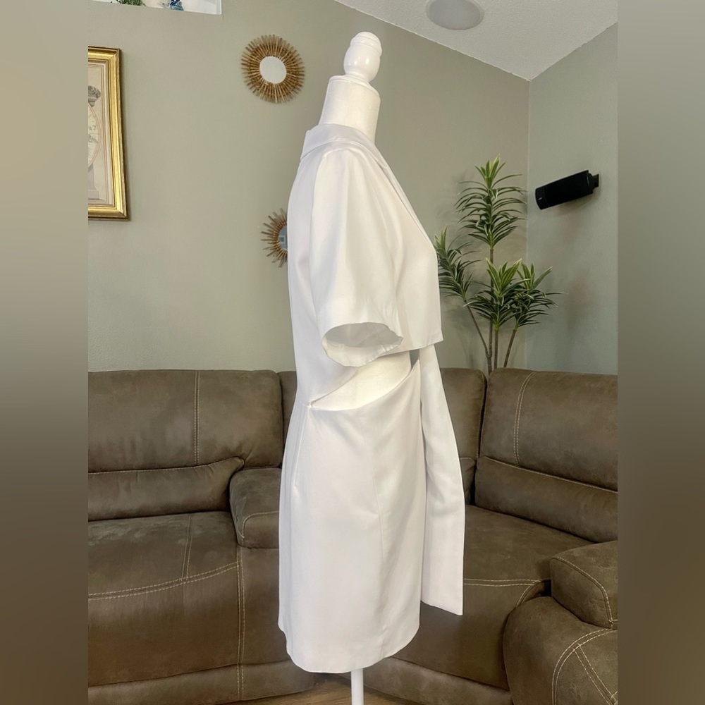NWT Zara White Cut Out Mini Dress Sz L Summer Cocktail Party Event Trend Style - Picture 7 of 16